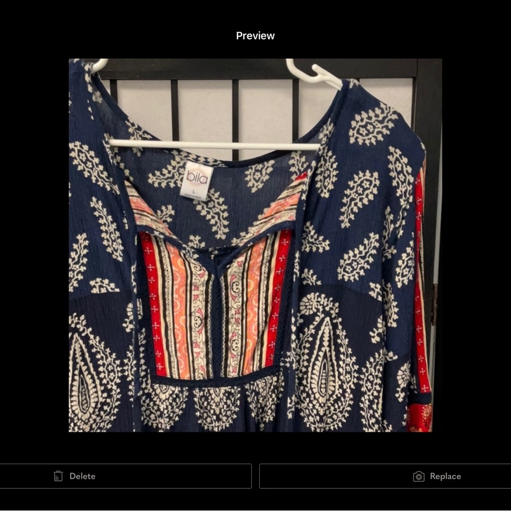 Boho Navy and Red Printed Peasant Tunic excellent condition - Picture 8 of 9